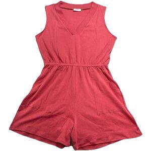 Zenana‎ Romper Sleeveless V-neck Salmon/pink, Pockets Sz 1X Comfy, Preppy, Dress